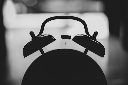 Artistic silhouette of a vintage alarm clock in black and white, creating a timeless visual.