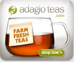 glass mug of herbal tea with a farm fresh tea label
