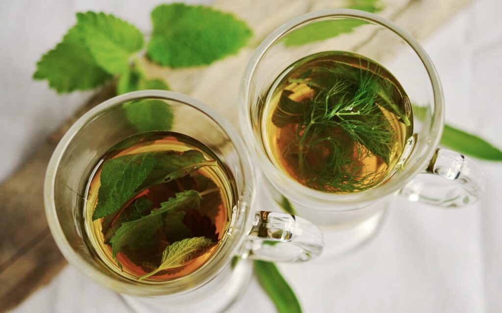 herbal tea, tea, herbs, cups, teacups, nature, drinks, beverages, mint, sage, fennel flavor, healthy, medicinal herbs, peppermint, leaves, tea herbs, herbal plant, glass